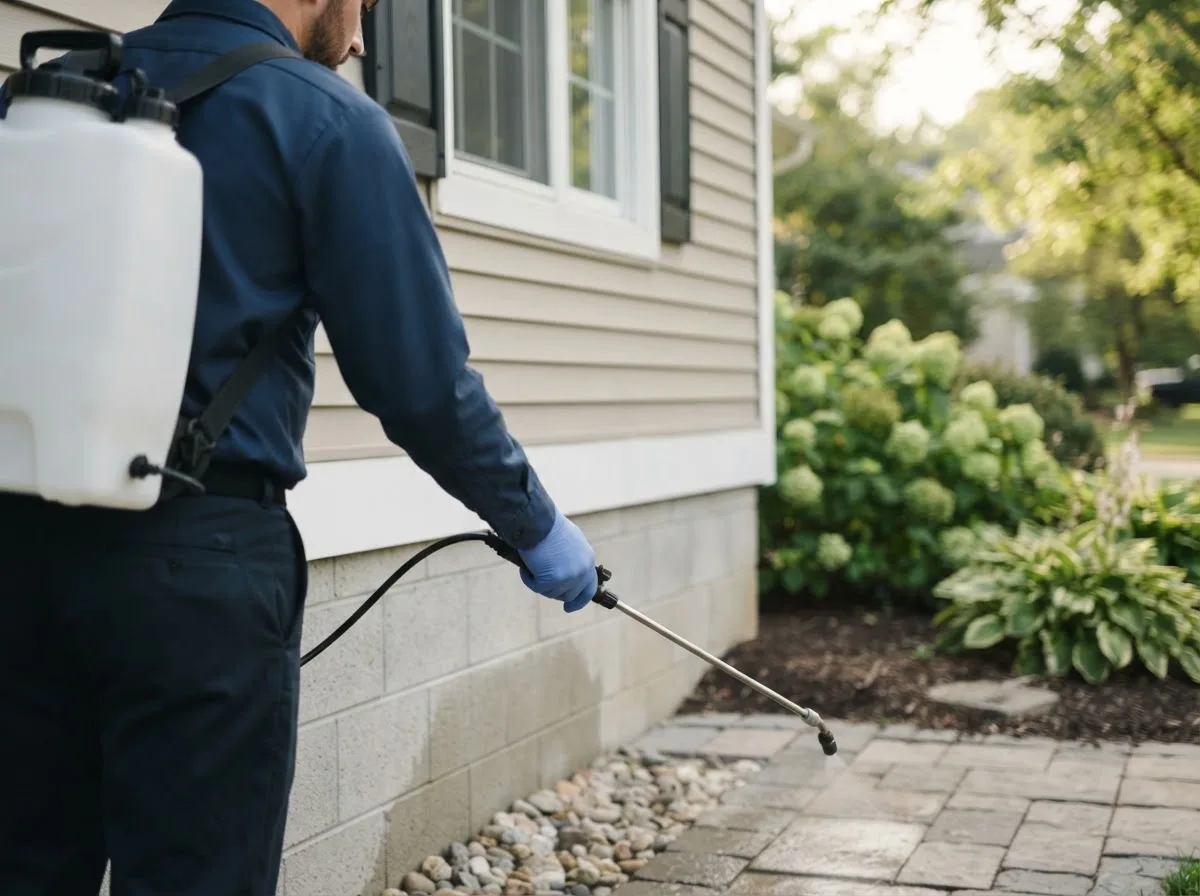 Pest control technician inspecting a home in Margaretville, NY